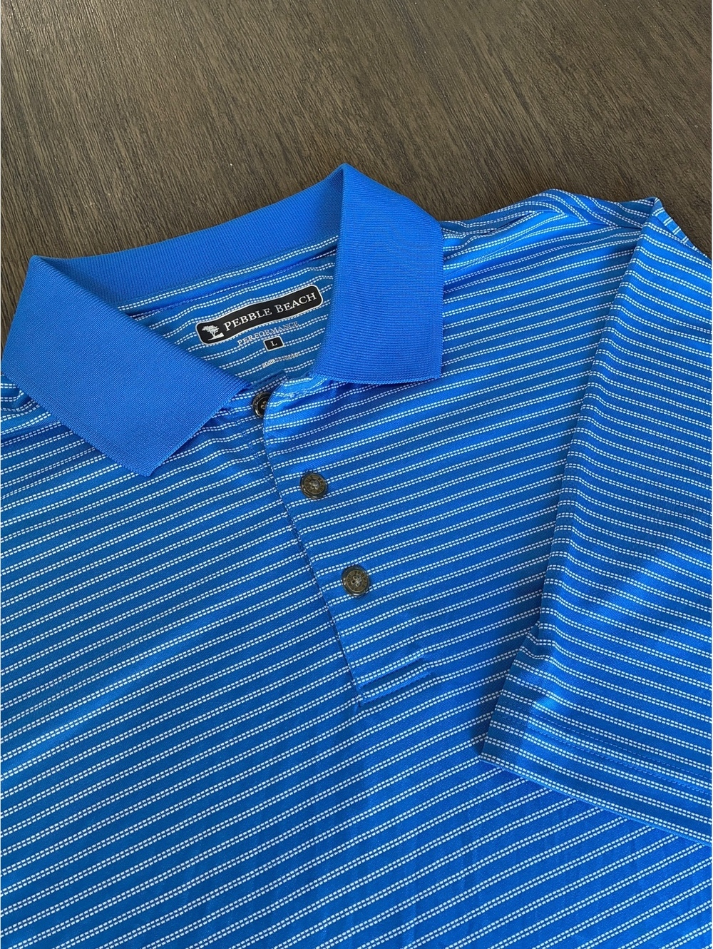 Pebble Beach Performance Striped Polo Shirt Blue Men's Large